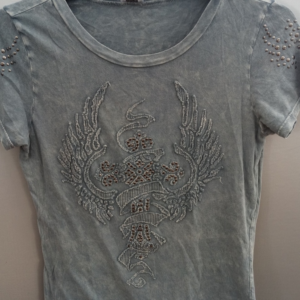 Charming Charlie S/S Vintage Look Bling Top Size M - Picture 2 of 3